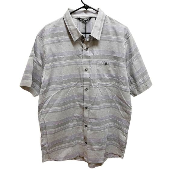 Travis Mathew Gray & Lavender Striped Shirt Sleeve Button Down Shirt XL NWT - Picture 1 of 7